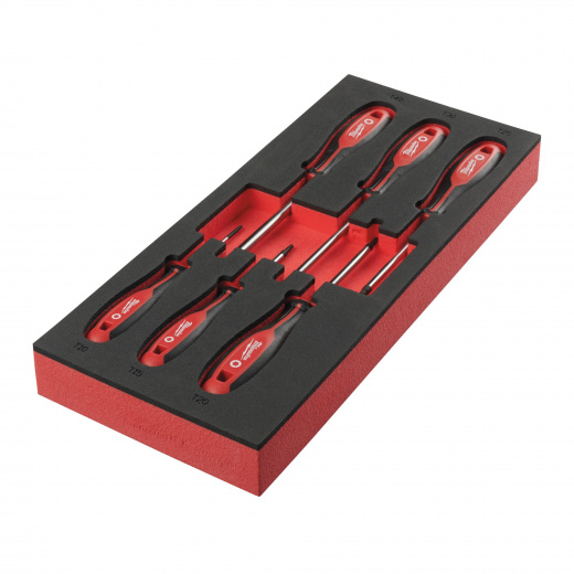 Ложемент для инструментальной тележки с отвертками Milwaukee TORX (T10x75, T15x75, T20x100, T25x100, T30x125, T40x125) (6 предм.)