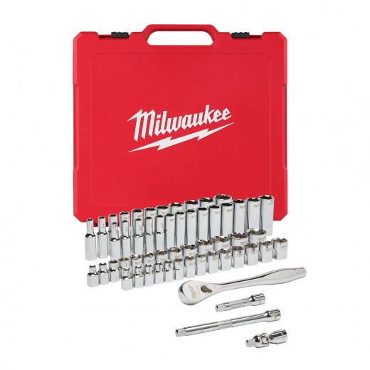 Набор метрических и дюймовых головок Milwaukee с воротком 3/8"  56 шт.